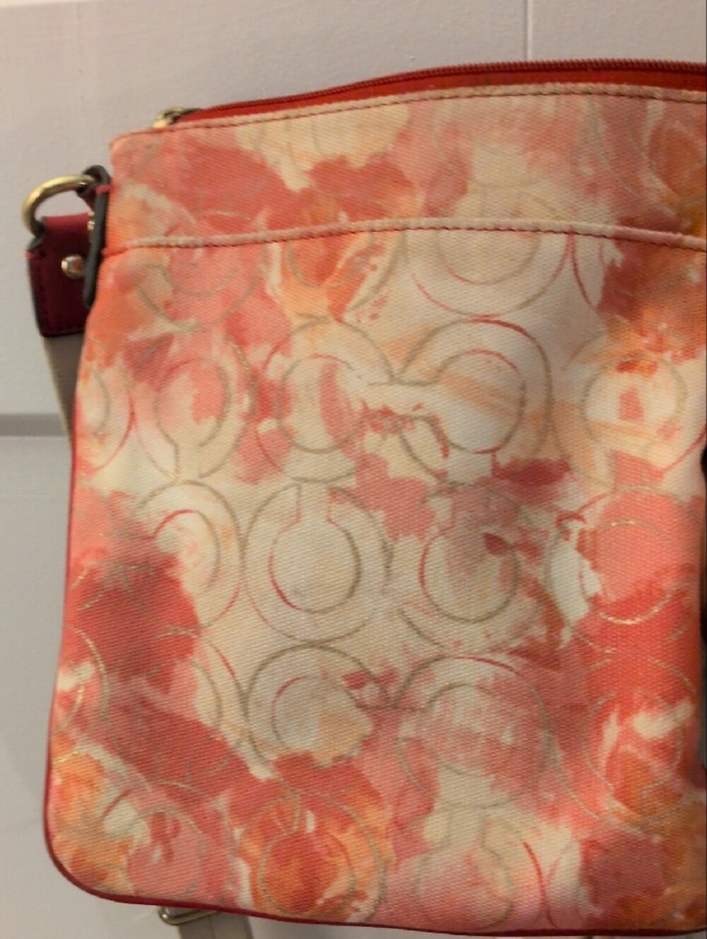 Coach Pink Floral Print Crossbody Bag with Cream Strap - Picture 7 of 14